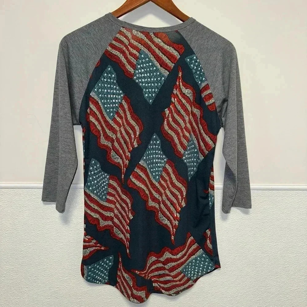 Women's LuLaRoe Baseball Tee Shirt, S, Navy Red Grey American Flag - Picture 7 of 9